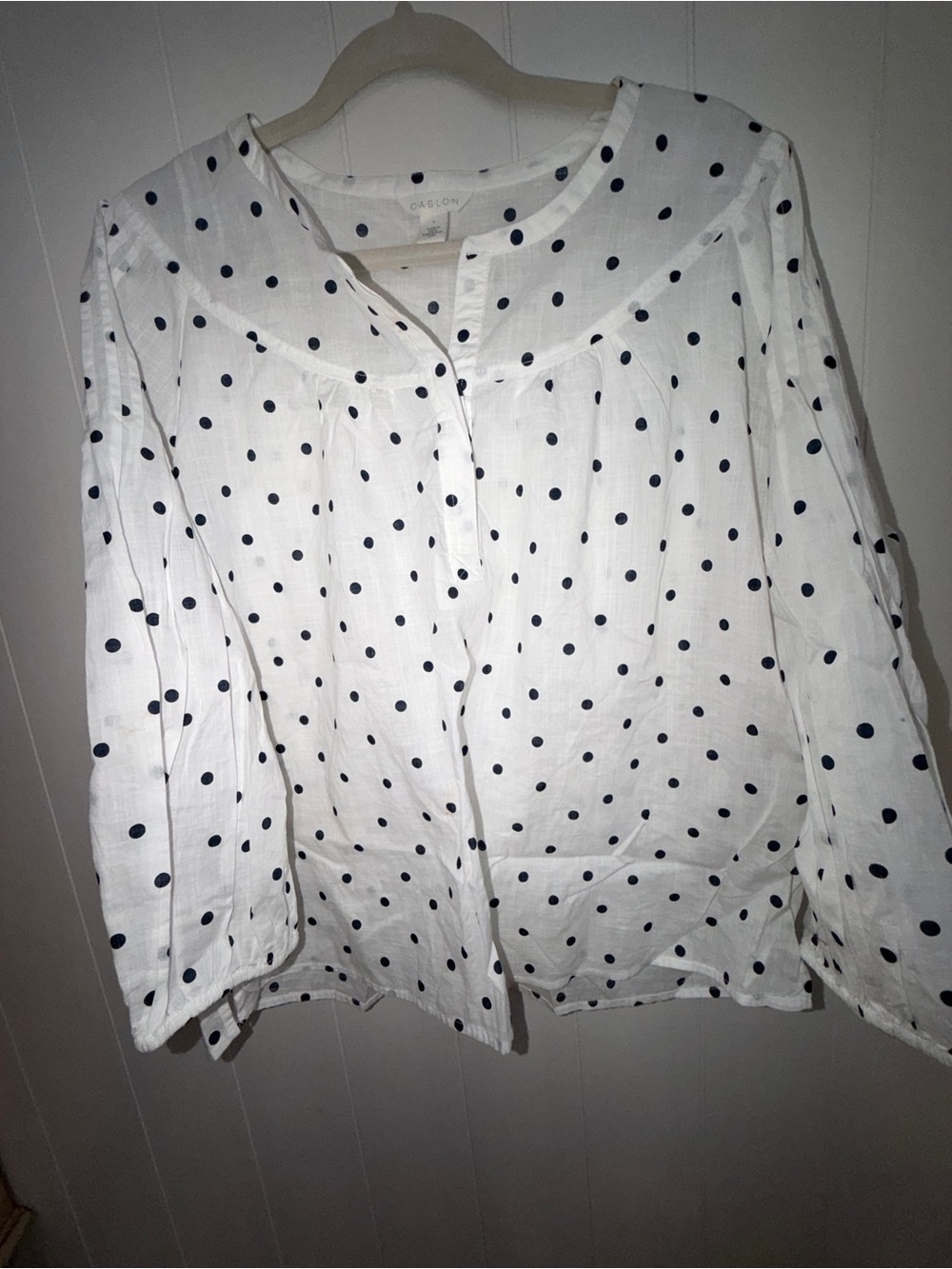Caslon White Blouse with Navy Polka Dots- Cotton